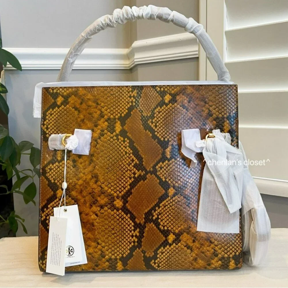 Tory Burch Brown Snakeskin-Print Satchel